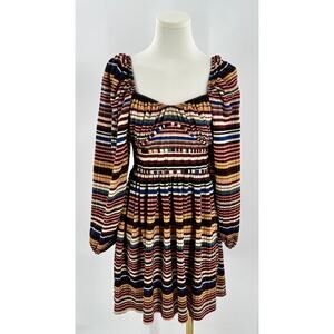 Zara Multi-color Stripe Puff Sleeve Mini Dress Small Retro 60s 70s Vibe S